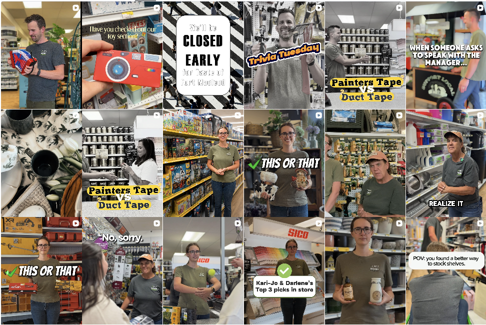 Grid of Instagram reels and posts created for NEXT Home & Garden